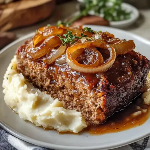 Enjoy juicy meatloaf with caramelized onions